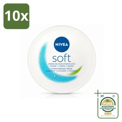 Zdjęcie produktu dla 10 sztuk kremu NIVEA Soft nawilżającego - do twarzy, ciała i rąk - pojemność 200 ml - zestaw ekonomiczny