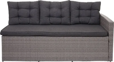 Produktbild von Poly-Rattan-Garnitur HWC-A29, Gartengarnitur Sitzgruppe Lounge-Esstisch-Set Sofa  grau, Kissen grau + Bank