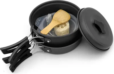 Image de 8 PCS Camping Batterie de cuisine Kit de mesure Equipement de camping Cuisinières anti-adhésives Légères empilables, Noir