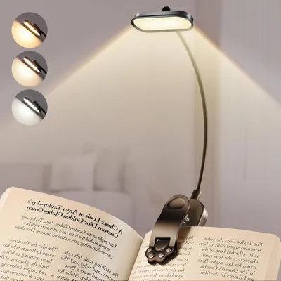 Produktbild von Leselampe mit Clip – USB-C Buchlampe – Angenehmes Lesen – 3 einstellbare Farben – 1000 mAh Akku – Schwarz