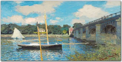 Produktbild von Coloray Bild aus Acryl 100 cm x 50 cm - Gehärtetes Acryl Acrylblock mit Bild Wohnzimmer Küche Dekoration Wanddekoration - Brücke Fluss Boote Monet