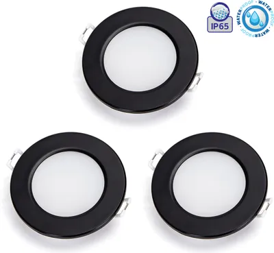 Produktbild von 3er Set 4.8W LED Einbauspot Einbaustrahler Einbauleuchte 530 Lumen IP65 wasserdicht schwarzer Rahmen - Warmweiß