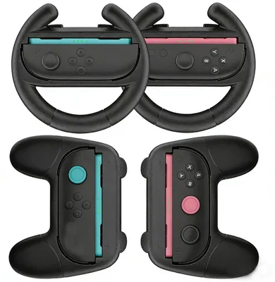 Produktbild von Lenkrad für Spiele Joy-Con Ergonomisches Set 4-teilig Schwarz Zubehör