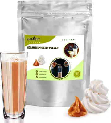 Produktbild von Karamell Sahne Veganes Protein Eiweiß Pulver Zuckerfrei 1 kg