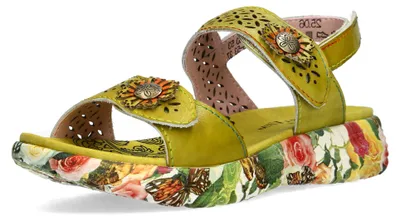 Produktbild von Laura Vita Damen Sandalette Stanzung Niete Blüten Plateau Klett SANAO 53, Größe:37 EU, Farbe:Grün