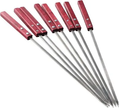 Produktbild von Grillset aus 8 RVS Stäben für BBQ, Reisbare Kebabstäbchen mit Holzgriff, Ideal für Fleisch und Gemüse bei Haus- und Außenfesten (40 cm)