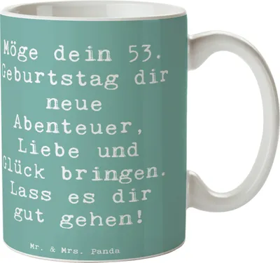 Produktbild von Mr. & Mrs. Panda Kaffeetasse Spruch 53. Geburtstag Abenteuer - Meeresbrise - Geschenk, Kaffeepott, Trinkbecher, inspirierend, besondere Wünsche, Liebe, unvergesslich