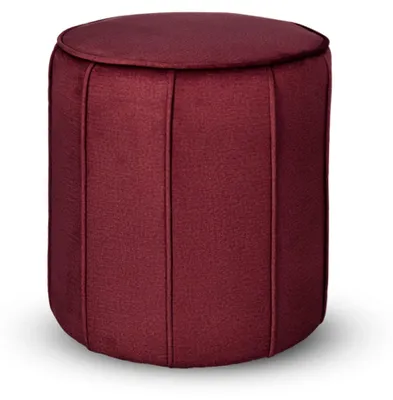 Produktbild von MG Design Runder Sitzhocker 42 x 45,5 cm in Burgunderrot mit Ziernähten - Gepolsterter Polsterhocker mit Füßen für Wohnzimmer oder Schlafzimmer
