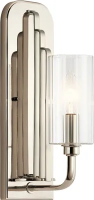 Produktbild von Wandlampe Glas Metall E14 H: 35,5 cm Nickel poliert Jugendstil Wandleuchte