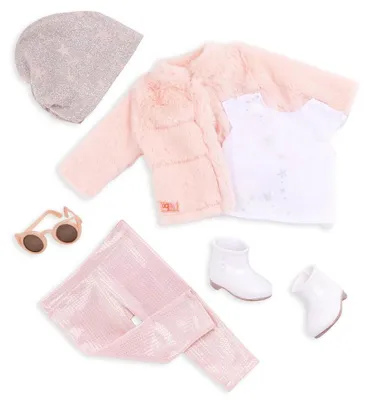 Produktbild von Our Generation Puppen-Outfit Fancy & Furry mit rosa Kunstpelz-Mantel – Punk-Pelzmantel