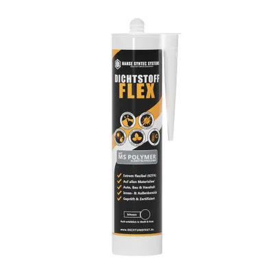 Produktbild von Dichtstoff FLEX 290ml Schwarz – Elastischer Fugendichtstoff für Dach, Bad & Bau, wasserdicht, UV- & witterungsbeständig, überstreichbar, lösemittelfre