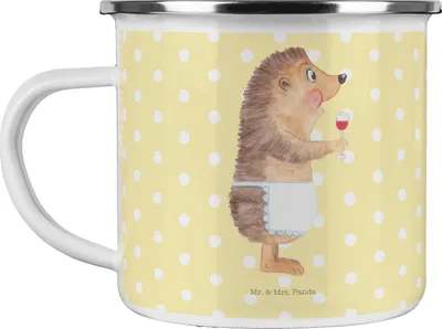 Produktbild von Mr. & Mrs. Panda Teetasse Igel Wein - Gelb Pastell - Geschenk, Weißwein, trinken, Outdoor Tasse, becher emaille, Lustige Sprüche, Teebecher, Spruch, Weinglas, Rotwein