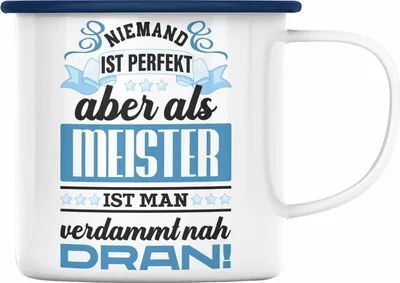 Produktbild von Trendation - Meisterprüfung Bestanden Geschenke Meister Prüfung Emaille Tasse Männer Metallbauer Schreiner Dachdecker Maler Elektrotechnik Elektronik (Blau)