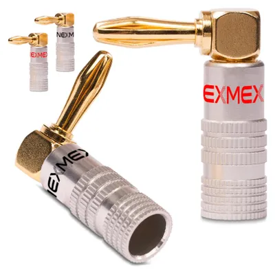 Produktbild von Bananenstecker winkel 4mm NEXMEX 4x schraubbar 24K vergoldet Lautsprecherkabel