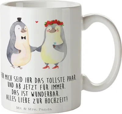 Produktbild von Mr. & Mrs. Panda Motivtasse Hochzeit Pinguin - Weiß - Geschenk, Geschenkidee, Kaffeetasse, Keramiktasse, Kaffeebecher, Trinkbecher, Hochzeitskarte, Hochzeitstag, Pinguine