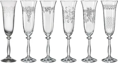 Produktbild von Sektgläser, Sektglas, Sektkelch Kristallglas Bohemia, Model Royal ver. Ornamente, 190 ml, 6er Set