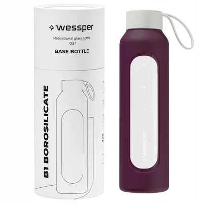 Image de Bouteille en verre Wessper avec housse en silicone – 0,5 L – avec graduations horaires – rouge bordeaux