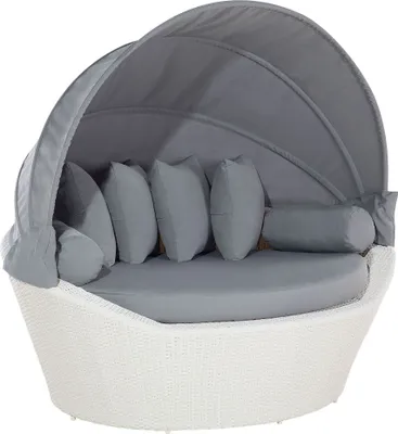 Produktbild von BELIANI Strandkorb weiß/grau Polyrattan Baumwolle 2-Sitzer Sonnendach inkl. Kissen