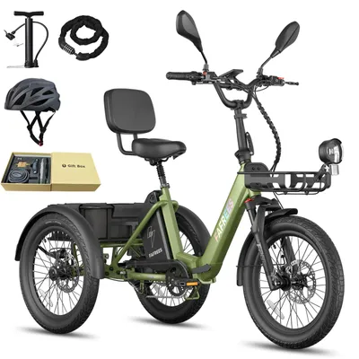 Produktbild von E Dreirad 48 V 21 Ah Akku, 85 km Reichweite, 180 kg Zuladung, hydraulische Scheibenbremsen, Blinker, 40 kg Heckkorb, Grün