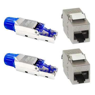 Produktbild von 2x Cat8.1 Netzwerkstecker RJ45 Stecker + 2x Keystone Modul geschirmt - Werkzeuglose Montage