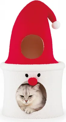 Obrázok produktu pre Vianočný stromček pre mačky s pelechom, 75 cm, červený, plyšový vrch