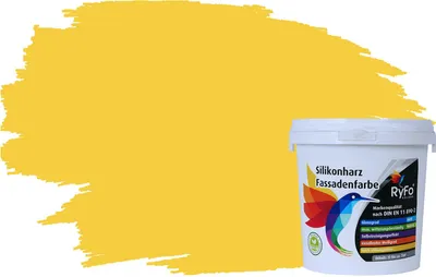 Produktbild von RyFo Colors Silikonharz Fassadenfarbe Lotuseffekt Trend Nektarinengelb 1l  - bunte Fassadenfarbe, weitere Gelb Farbtöne und Größen erhältlich, Deckkraft Klasse 1