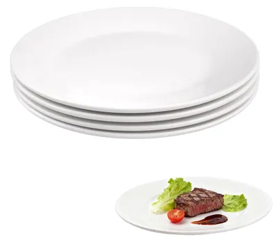 Produktbild von Set mit 4 weißen Porzellantellern für Frühstück und Desserts