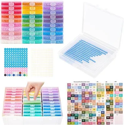 Produktbild von Famanu Diamond Painting Organizer Set, 30 Behälter mit Deckel plus große Aufbewahrungsbox - Hobby Organizer für Steine und Zubehör