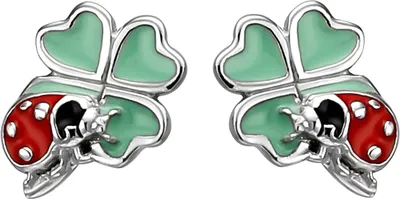 Produktbild von JOBO Kinder Ohrstecker Marienkäfer auf Kleeblatt 925 Sterling Silber Ohrringe