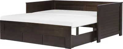 Zdjęcie produktu dla BELIANI Łóżko ciemnobrązowe drewniane 90 x 200 cm ze stelażem wysuwane dodatkowe łóżko 3 szuflady skandynawskie