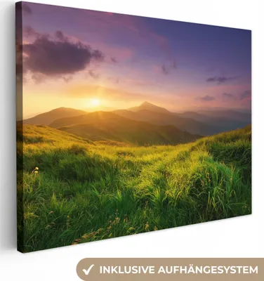 Produktbild von MuchoWow® - Leinwandbilder - Berge - Sonne - Natur, Wandbild, Wanddeko Bilder Wohnzimmer, 80x60 cm