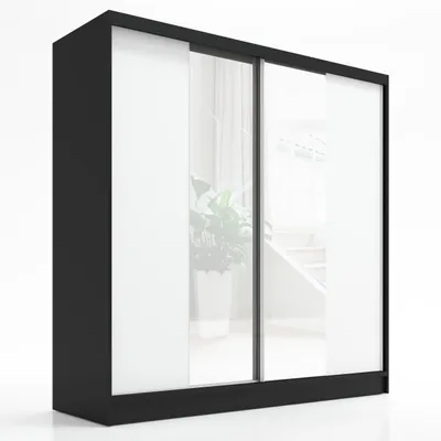 Productafbeelding van Schuifdeurenkast, 2 deuren, kast met spiegel, model SOLO 200 (zwart, wit)