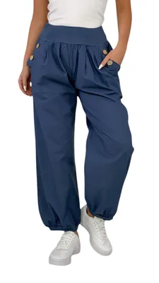Produktbild von 297 Mississhop Damen leichte einfarbige Hose Sommerhose Haremshose Ballonhose Pluderhose Pumphose Aladinhose Sommer Uni baggy pants Jeansblau