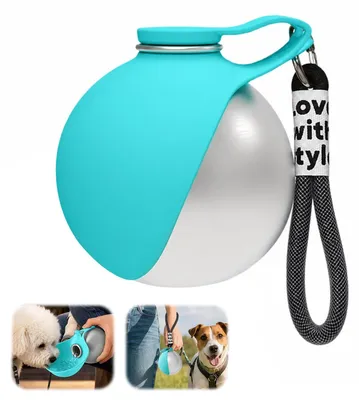 Produktbild von Trinkflasche für Hunde, 285 ml – Edelstahl mit zusammenklappbarem Tablett