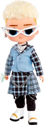 A full-body studio shot of a doll.