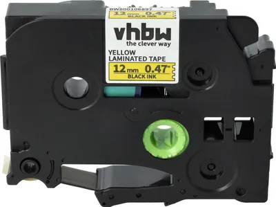 Produktbild von vhbw Schriftband-Kassette kompatibel mit Brother PT E300VP, E300, E115, GL-100, H100, E200, H100LB, H100L Etiketten-Drucker 8m x 12mm Schwarz auf Gelb