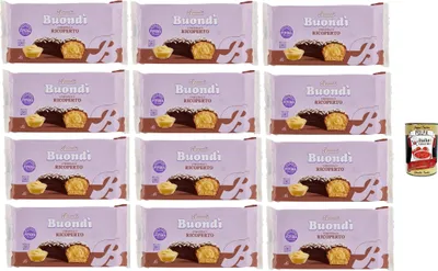 Produktbild von Bauli, Buondì con Copertura al Cacao e Crema alla Vaniglia - Snacks gebackener Kuchen mit Kakao und Vanillecreme, 12x 276g + Italian Gourmet polpa 400g