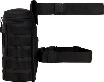 A black tactical leg bag with straps.