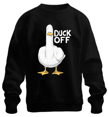 Immagine prodotto di Duck Off, papero impertinente, dito medio sarcastico, regalo divertente, pullover felpa unisex, nero, L