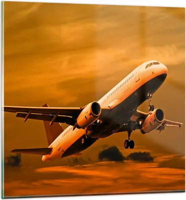 Produktbild von Bilder auf glas - Passagier Flugzeug Flugzeug Flügel - 50x50cm - Glasbilder - Wandbilder - Kunstdruck - zum Aufhängen bereit - Wanddekoration aus Glas - Glas Bilder - Wandbild auf Glas - GAC50x50-0368
