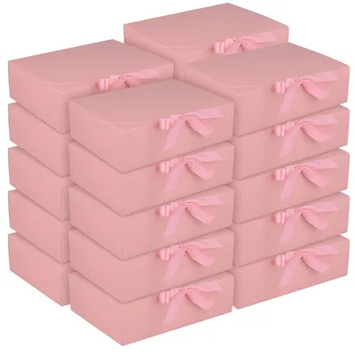 Obrázok produktu pre Sada 20 ružových darčekových krabičiek s ružovou stužkou, rozmer 27 cm x 20 cm x 8 cm, kartónové darčekové krabičky s viečkom, vhodné na svadbu, oslavu, narodeniny, na balenie