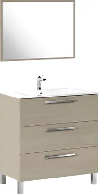 Immagine prodotto di Dmora Mobile Sottolavabo Elleboro 86x80x45h cm Marrone Rovere, Specchio Incluso Apertura Soft Close
