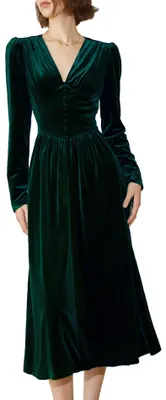 Immagine prodotto di Abito da donna in velluto con maniche a sbuffo, maniche lunghe a campana, scollatura a V