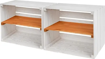 Obrázok produktu pre 2x PINEEA horizontálna drevená krabička polica 50x40x30 - krabička na ovocie drevo - dekorácia krabičky na víno - vintage drevená krabička biela