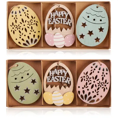 Produktbild von com-four® 6x Dekoaufhänger Ostern - Osterschmuck aus Holz zum Aufhängen - Holzaufhänger "Osterei" für den Osterstrauß