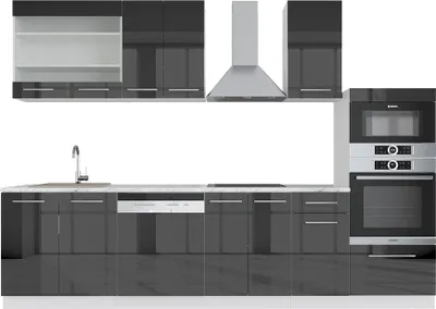 Produktbild von Küchenzeile Vicco Fame-Line Anthrazit Hochglanz 300 cm mit Hochschrank, ohne Arbeitsplatte, Model 33542