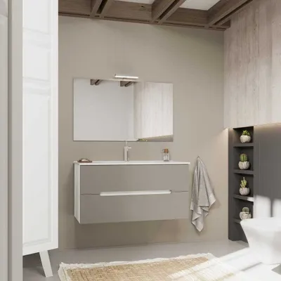 Produktbild von Unterschrank mit Waschtisch und Spiegel 100cm | Magnolia