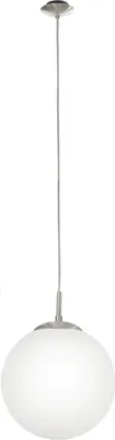 Produktbild von EGLO Pendellampe Rondo, 1 flammige Pendelleuchte, Hängeleuchte aus Metallin Silber, Glas in Opal matt weiß, E27 Fassung, Ø 30 cm
