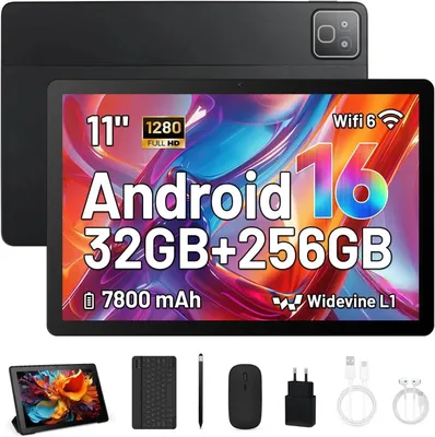 Produktbild von Tablet 11 Zoll Android 16 mit 256GB(erweiterbar auf 1TB), 32GB RAM, WiFi 6, 2-in-1 mit Tastatur, Stift & Maus