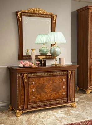 Image de Commodes Set Meubles italiens 2pcs Commode en bois massif avec miroir Sideboard